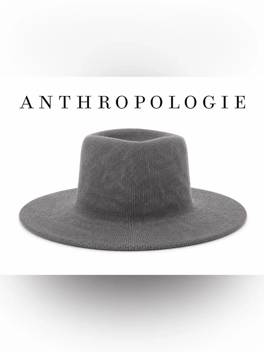 Anthropologie Gray Knit Fedora Hat | Soft Wide Brim | One Size